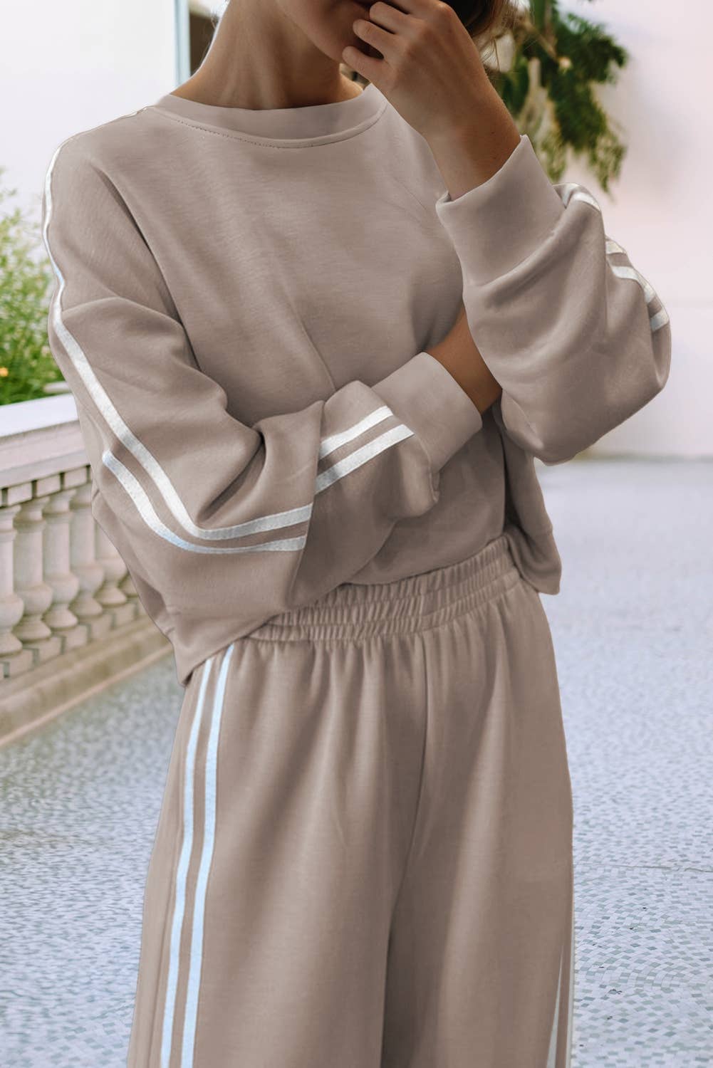 LDC Striped Crewneck Pullover Sweatpants 2pcs Outfit