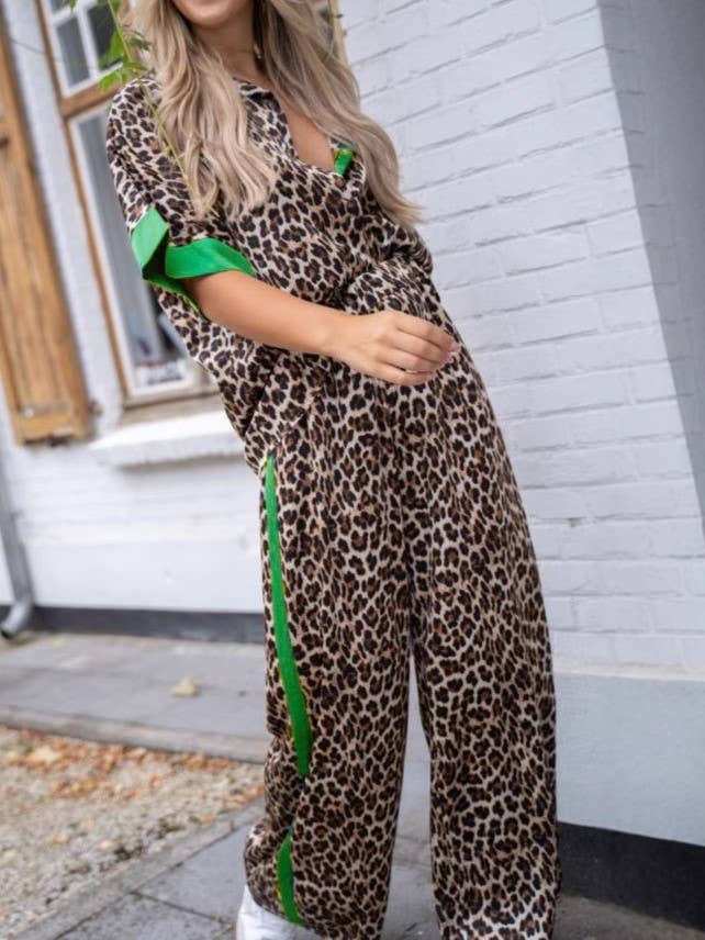 Street Wild Leopard Print Contrast Trim Lounge Set
