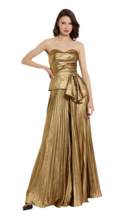 Mac Duggal Metallic Lamé Pleated Wide Leg Pant