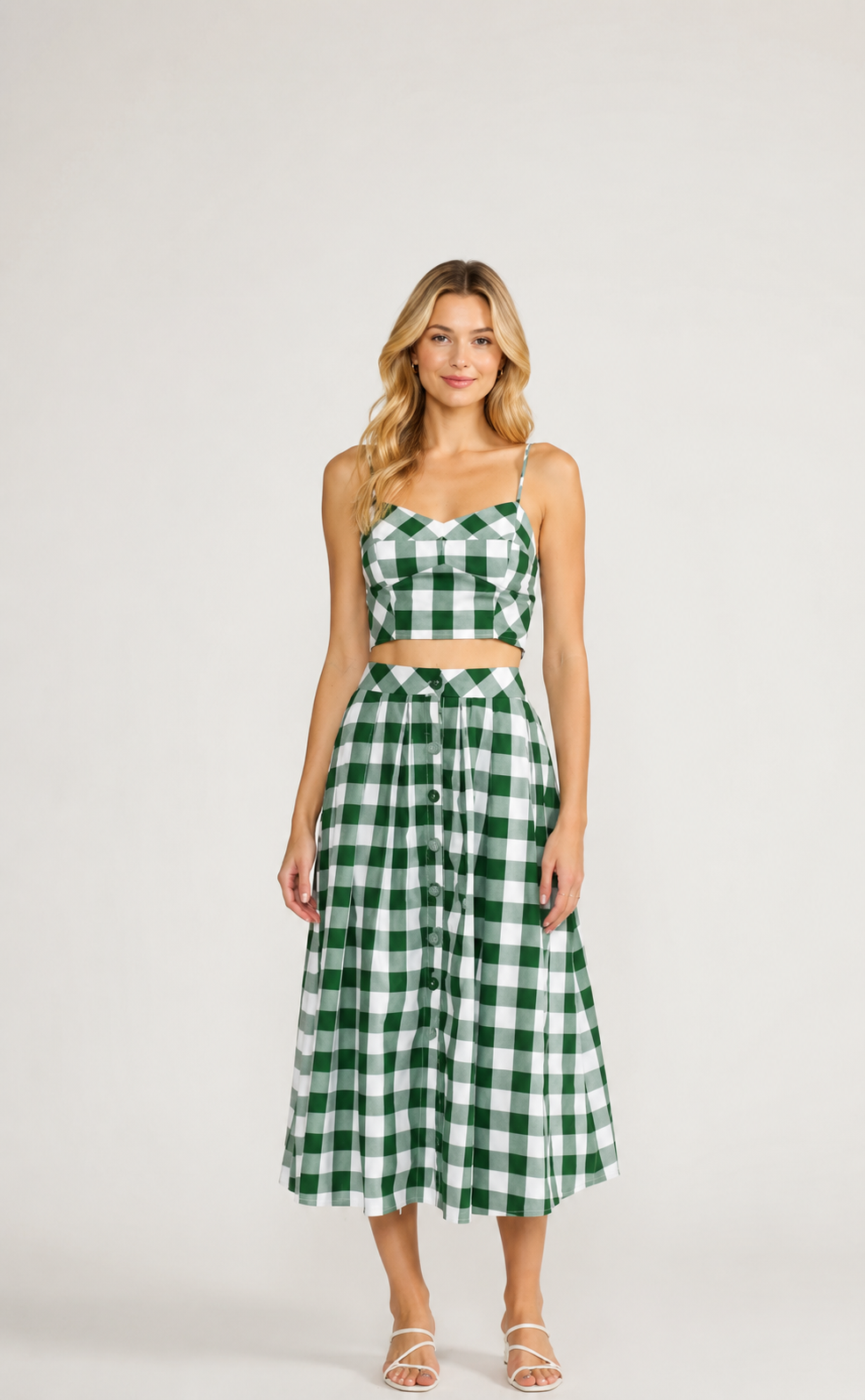 Garden Check Green Midi Skirt