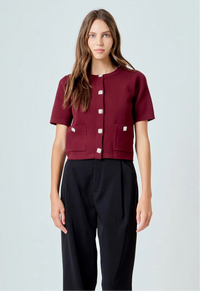 Maroon Jewel Button Cardigan