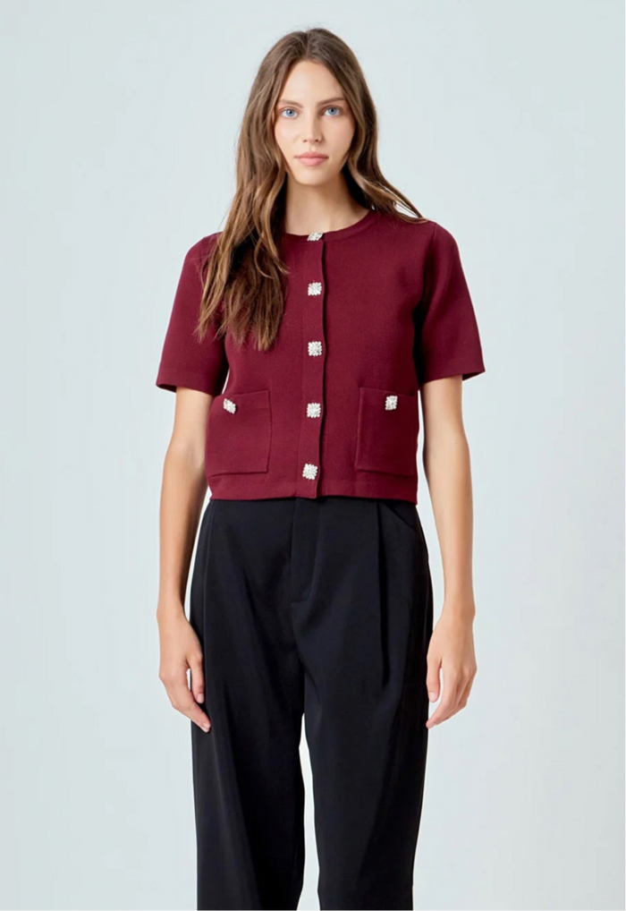 Maroon Jewel Button Cardigan
