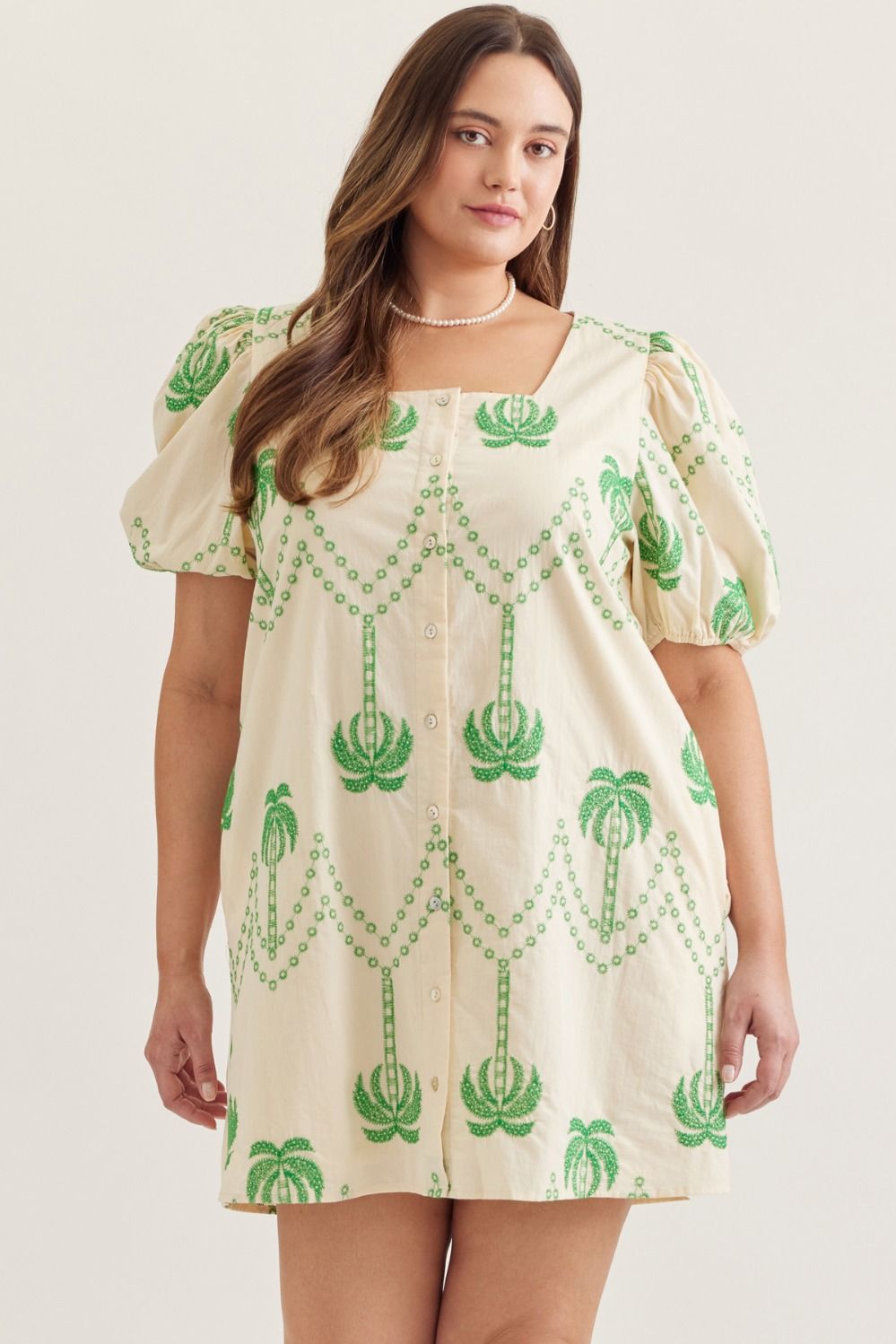 Palm Paradise Embroidered Mini Dress