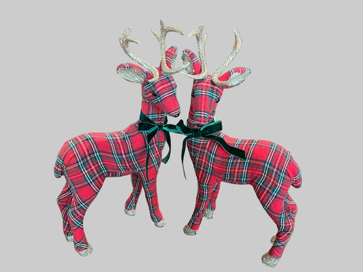 Tartan Holiday Deer With Velvet Bow Set of 2
