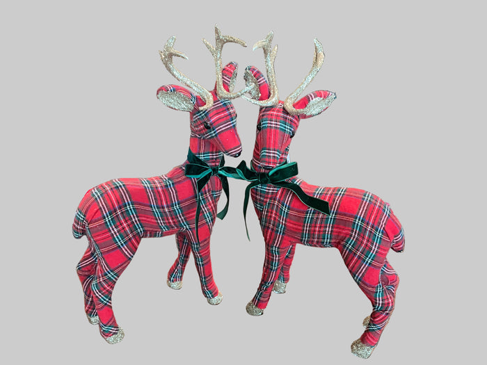 Tartan Holiday Deer With Velvet Bow Set of 2