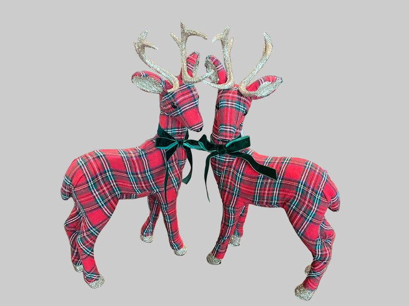 Tartan Holiday Deer With Velvet Bow Set of 2