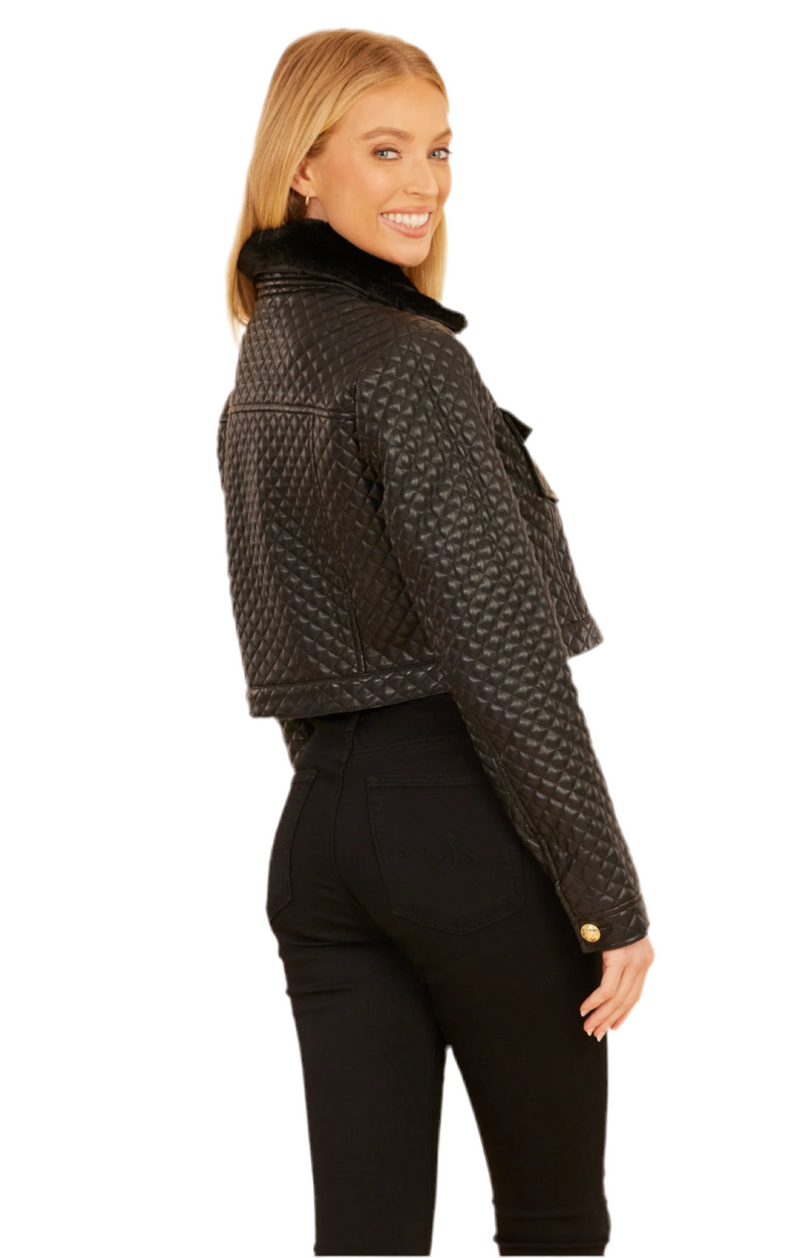 DolceCabo Quilted Faux Leather Cropped Jacket