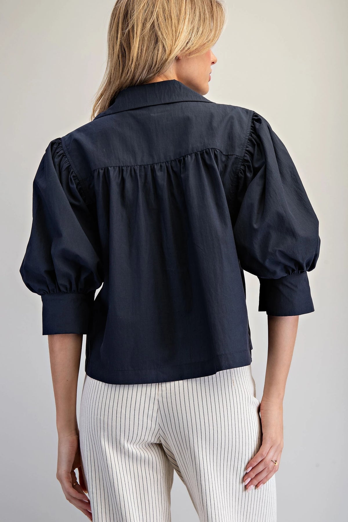 EE:SOME Midnight Puff Sleeve Button Down Shirt