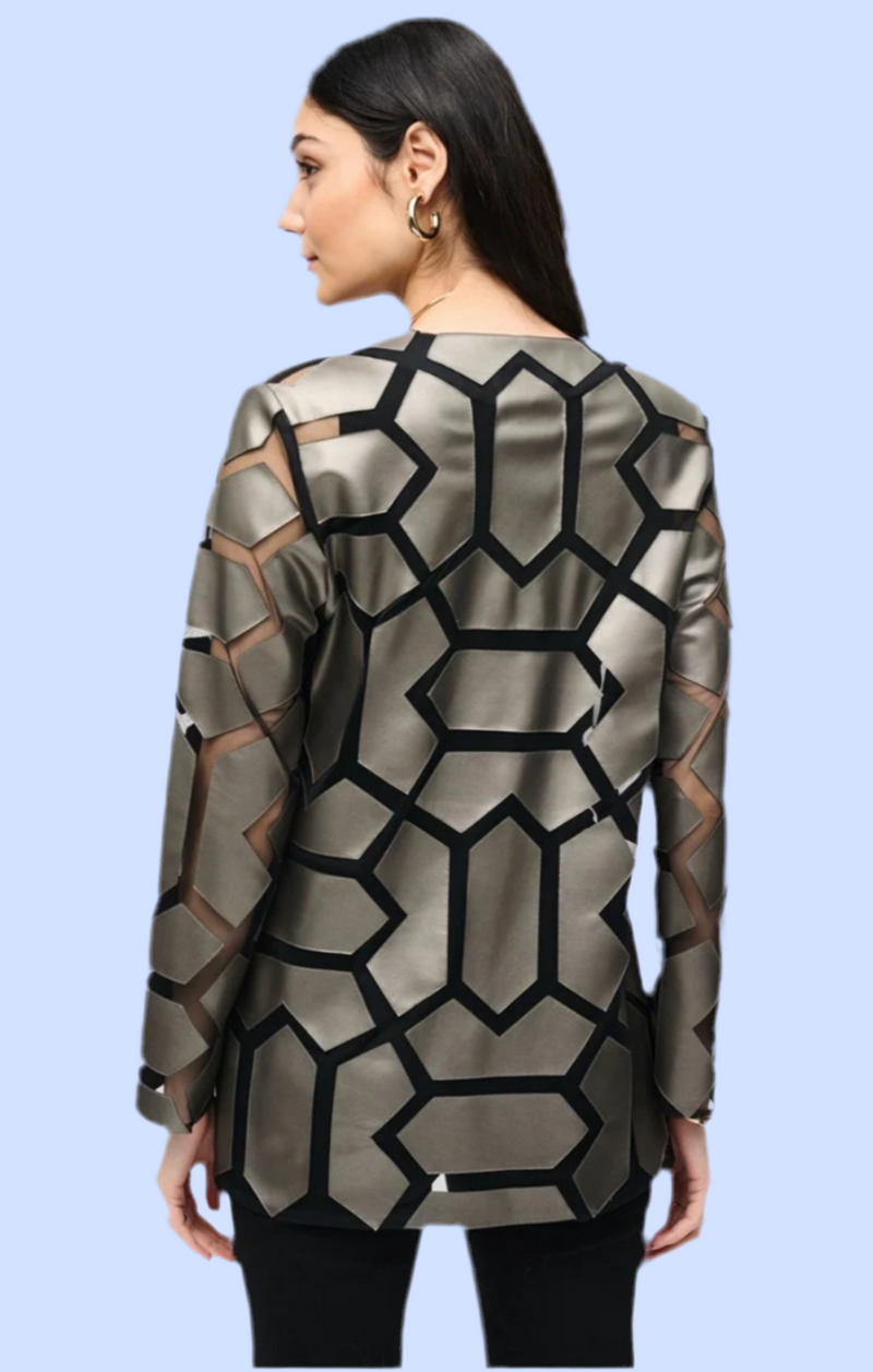 Joseph Ribkoff Laser-Cut Leatherette on Mesh Jacket