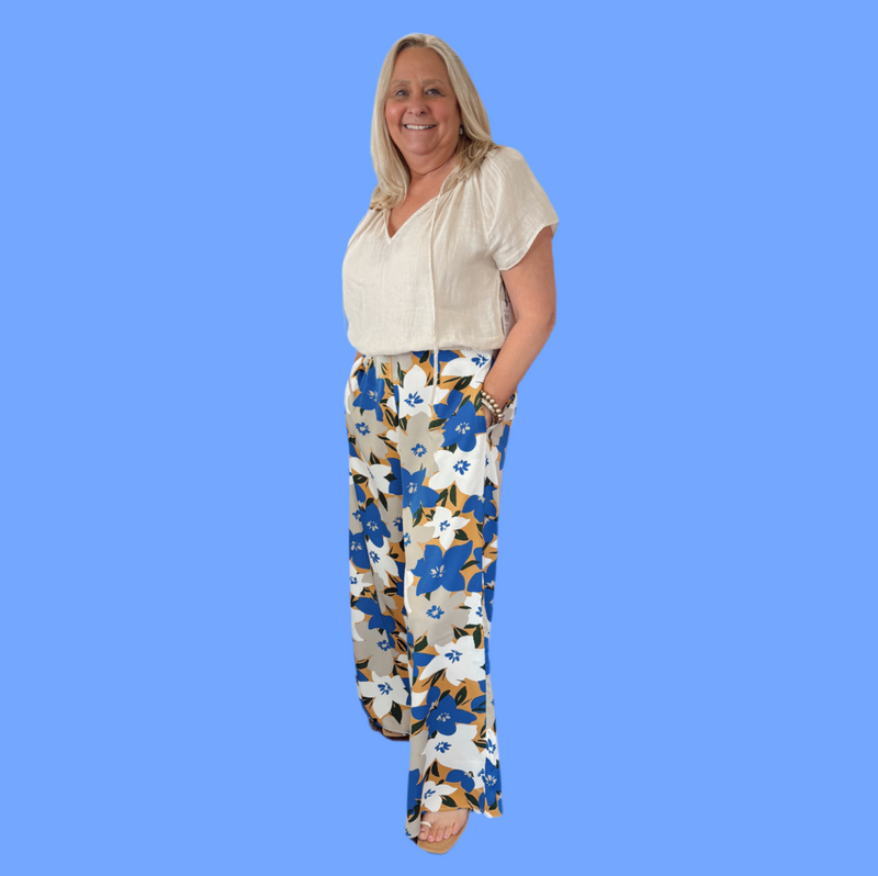 Floral Print Wide Leg Pants