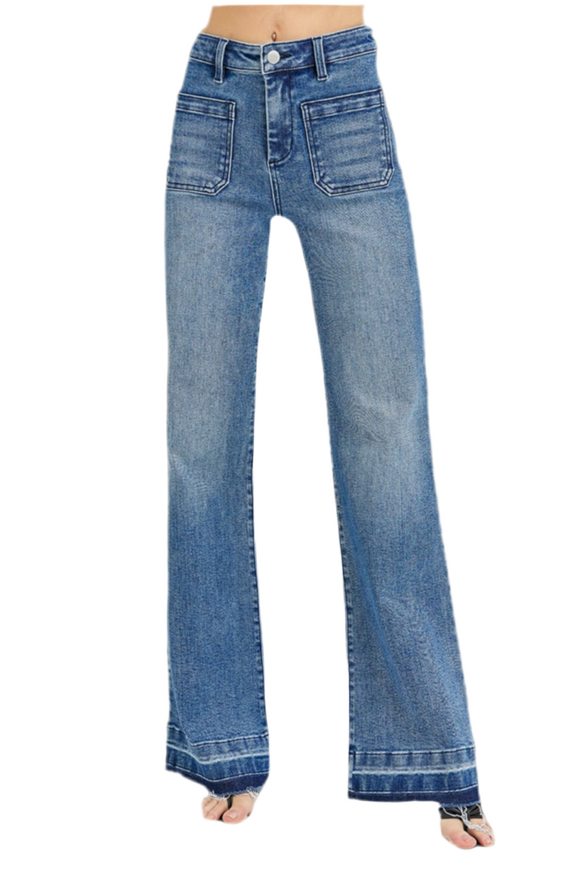 Risen High Rise Wide Leg Jeans