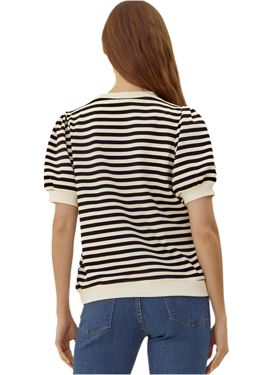 Jodifl Striped Top With Short Puffed Sleeves