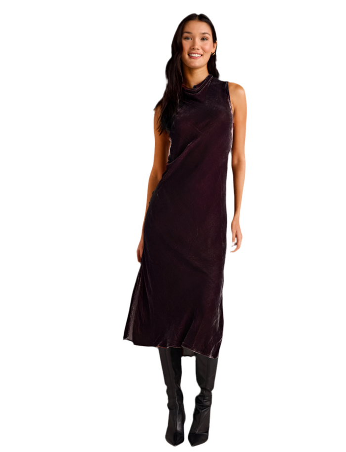 Bella Dahl Velvet Mock Neck Halter Dress Aubergine