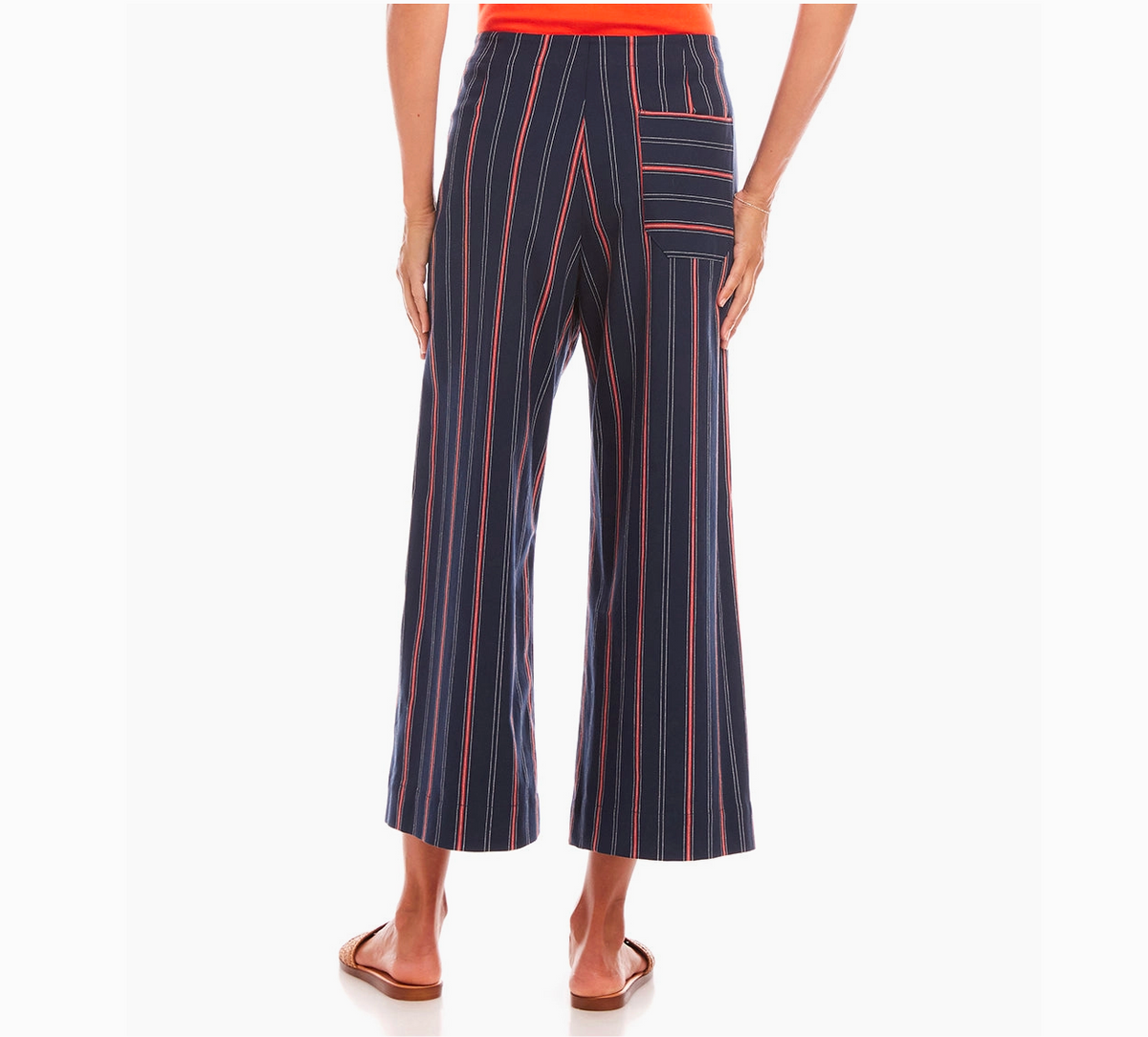 Navy With Orange Stripe Cropped Wide Leg Pants