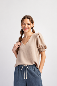 EE:SOME Short Sleeve Smocked Blouse