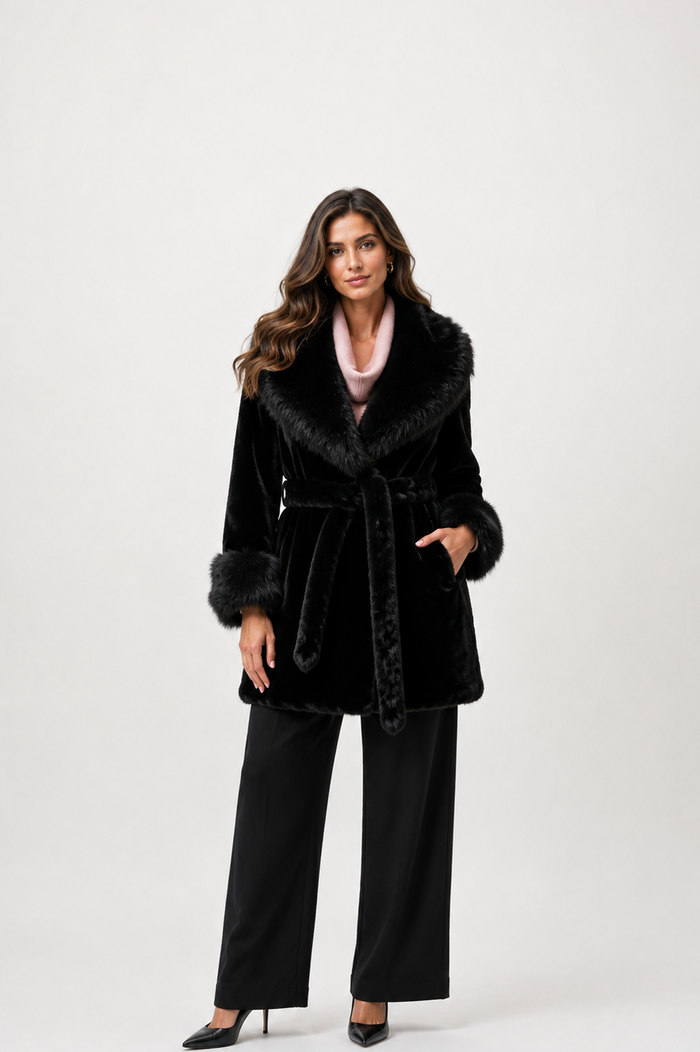 Joseph Ribkoff Faux Fur Shawl Collar Fitted Coat