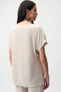 Joseph Ribkoff Pleated Satin Boxy Top With Silky Knit Back