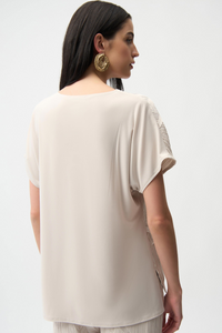 Joseph Ribkoff Pleated Satin Boxy Top With Silky Knit Back