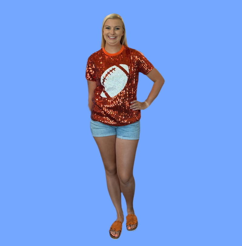 Orange Sequin Football Top