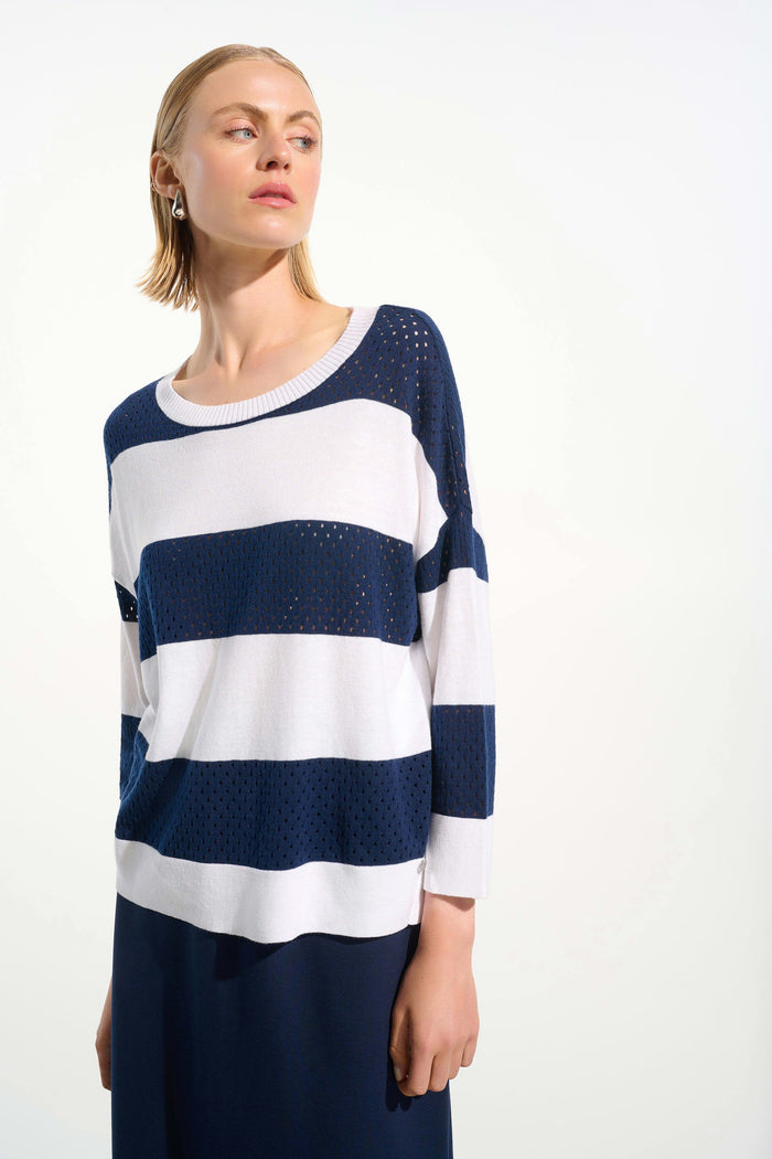 Joesph Ribkoff Cotton Blend Stripe Print Crewneck Sweater