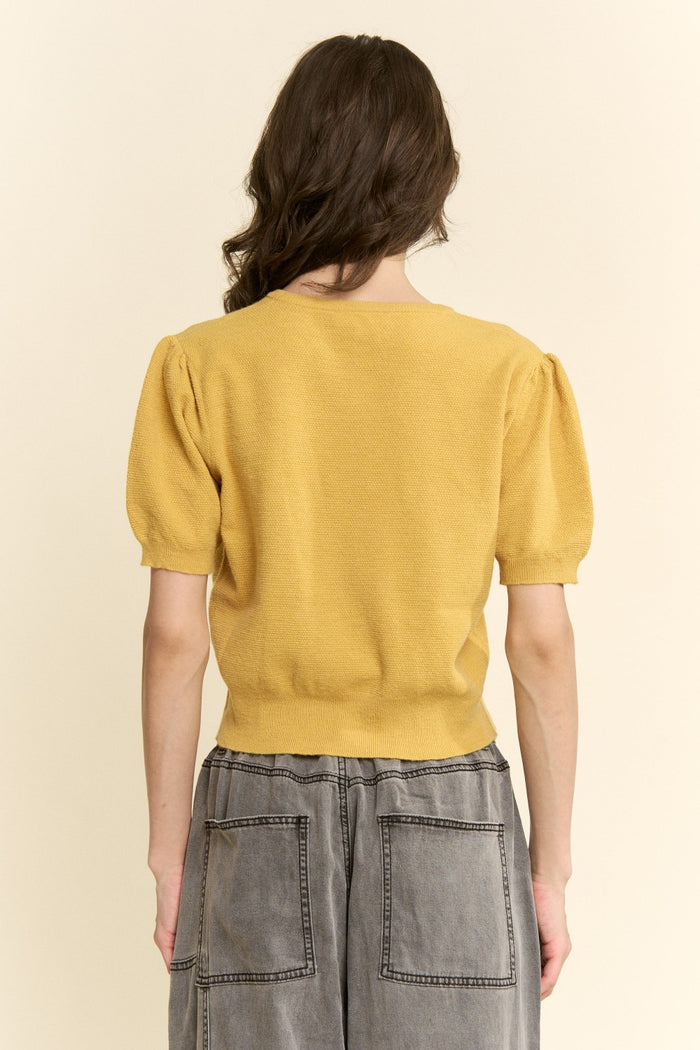 Sweet Puff Sleeve Knit Cardigan