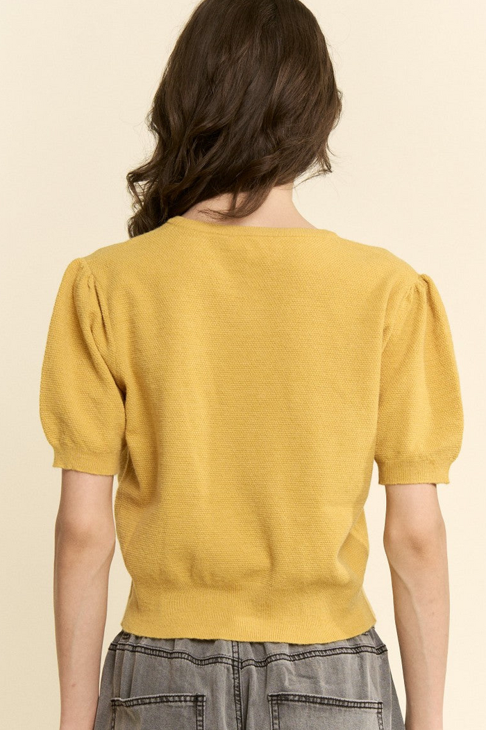 Sweet Puff Sleeve Knit Cardigan
