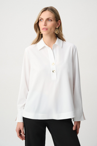 Stretch Poplin Shirt-Collar Boxy Top
