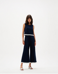 Silky Knit Culotte Jumpsuit With Contrast Trim