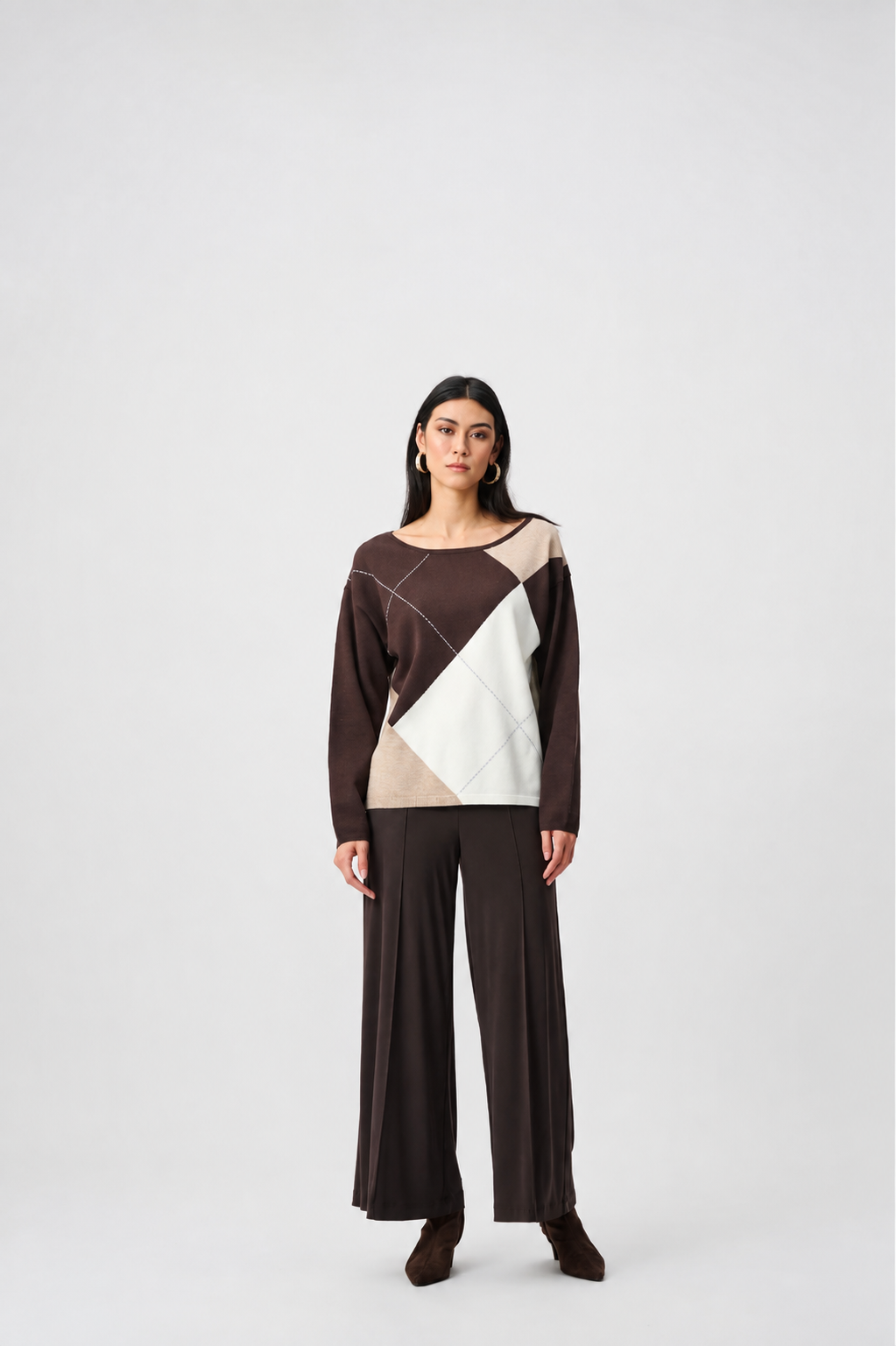 Front‑Slit Wide‑Leg Pants- Mocha