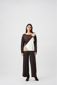 Front‑Slit Wide‑Leg Pants- Mocha