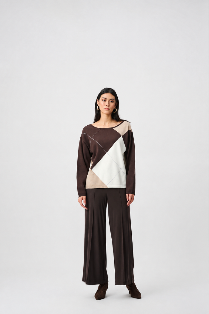 Front‑Slit Wide‑Leg Pants- Mocha