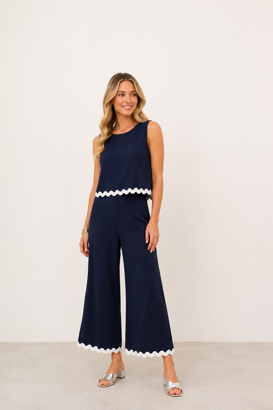 Silky Knit Culotte Jumpsuit With Contrast Trim