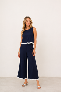 Silky Knit Culotte Jumpsuit With Contrast Trim