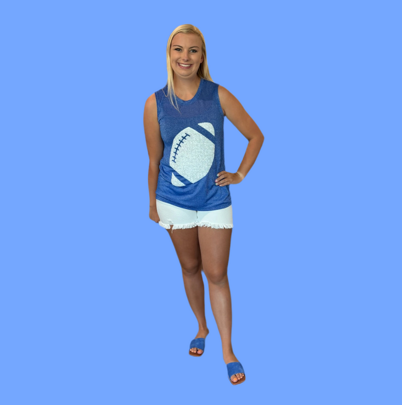 Royal Blue Glitter Football Tank