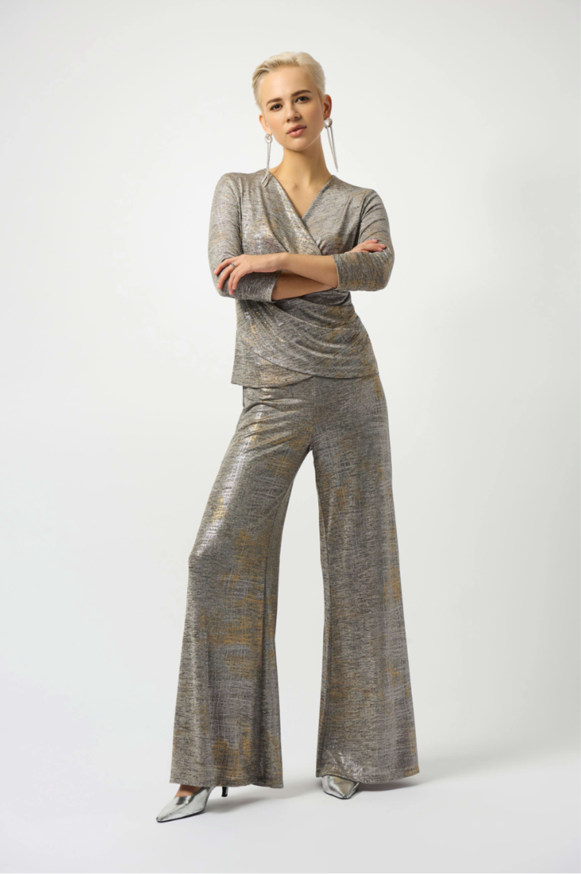Joseph Ribkoff Foiled Melange Knit Wide-Leg Pants