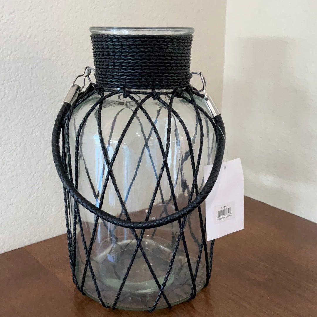 Clear jar with black twine