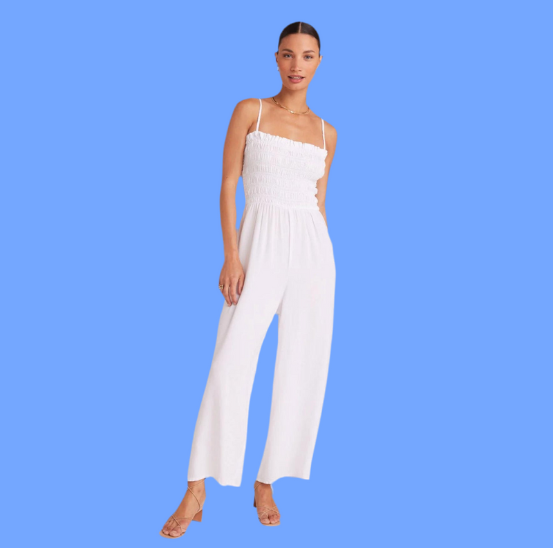 Bella Dahl White Smocked Jumpsuit