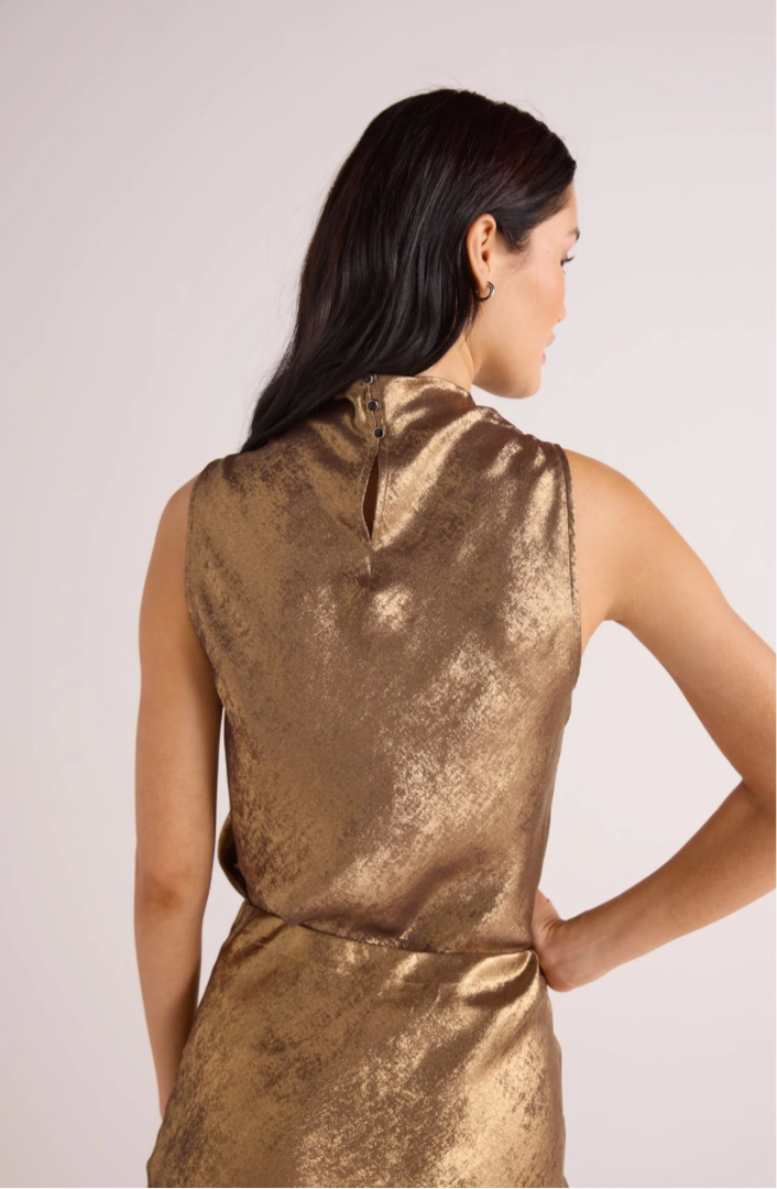 Cowl Neck Bias Top - Gold Metallic