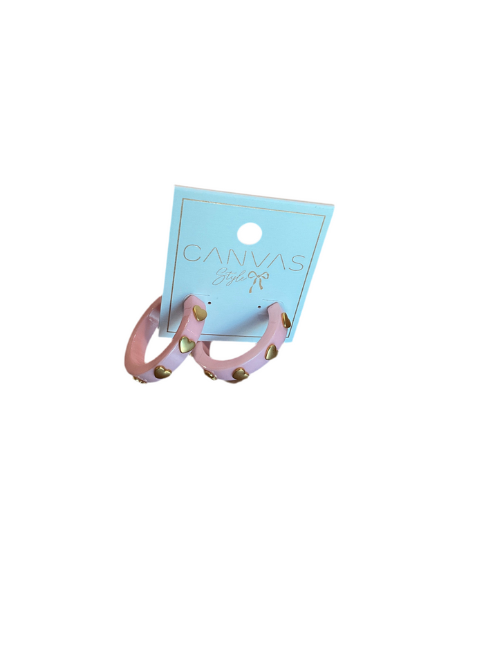 Pink Heart Resin Hoop Earrings