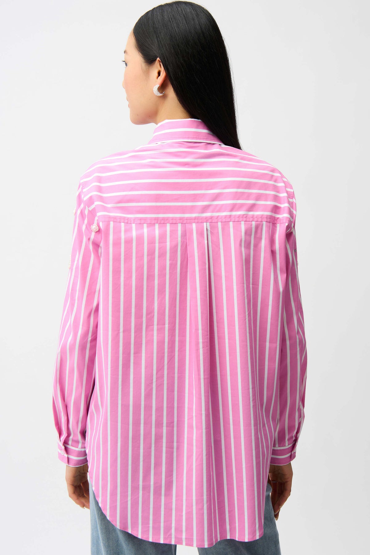 Joseph Ribkoff Stretch Cotton Stripe Print Boxy Blouse With Rhinestones