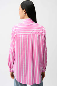 Joseph Ribkoff Stretch Cotton Stripe Print Boxy Blouse With Rhinestones