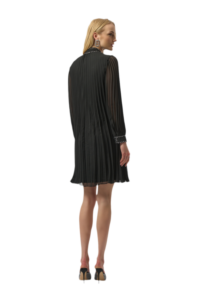 Joseph Ribkoff Pleated Chiffon Aline Dress with Neck Tie