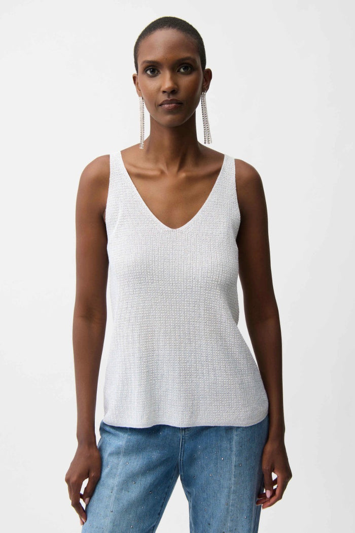 Metallic Knitted Camisole with Rhinestones- Vanilla