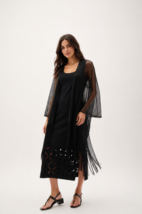 Joseph Ribkoff Open Stitch Draped Cover-Up With Fringe