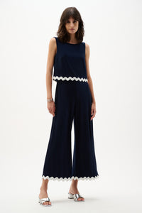 Silky Knit Culotte Jumpsuit With Contrast Trim