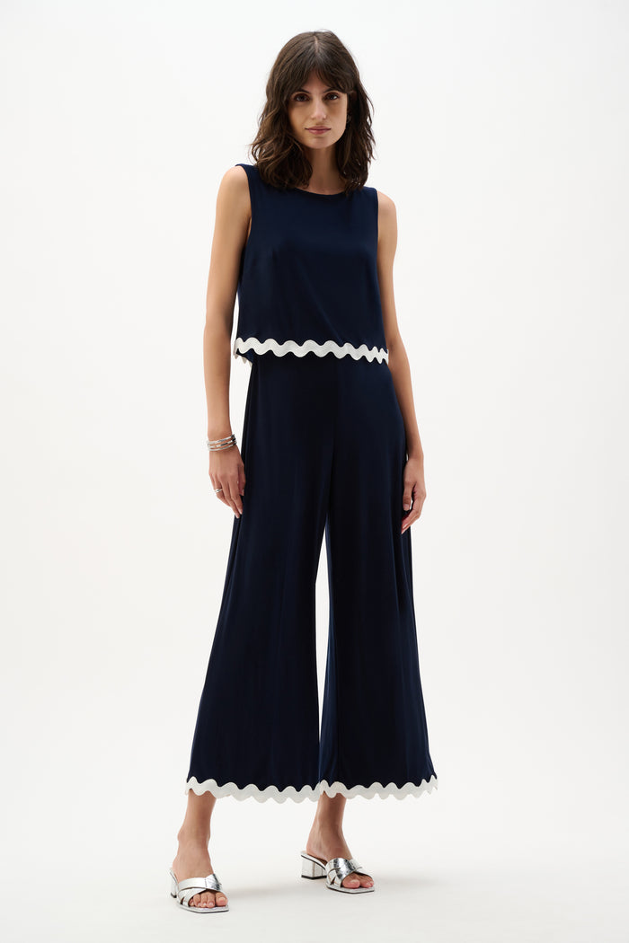 Silky Knit Culotte Jumpsuit With Contrast Trim