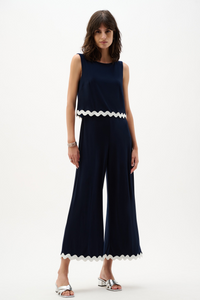 Silky Knit Culotte Jumpsuit With Contrast Trim