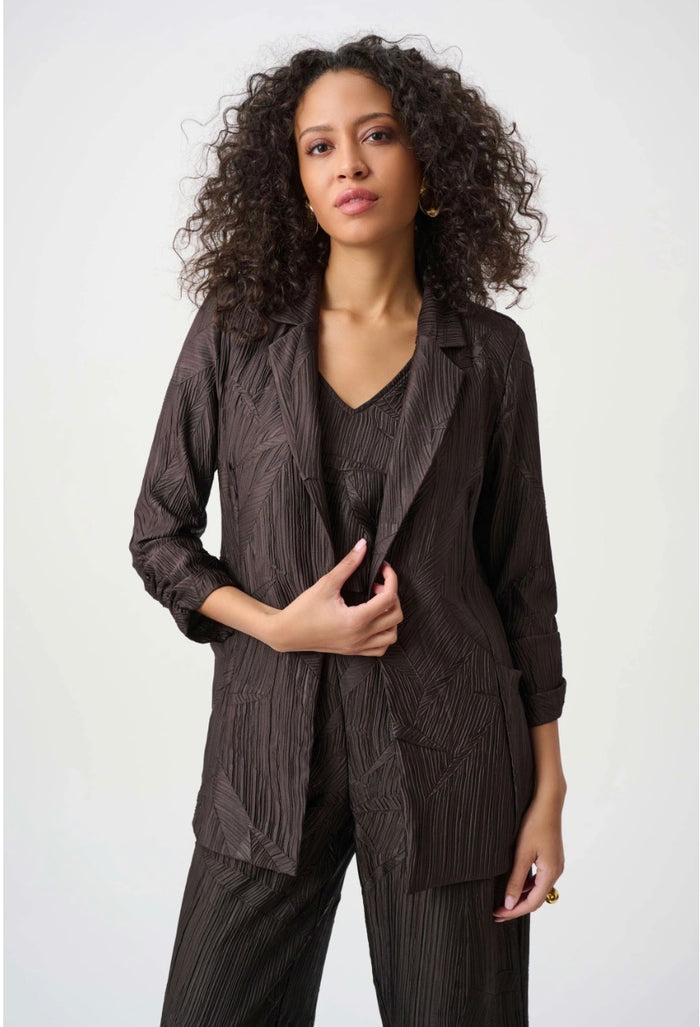Pleated Satin Open Blazer