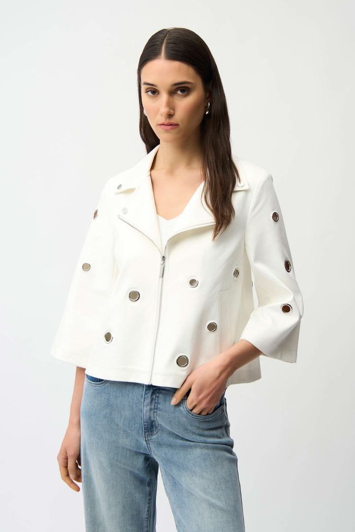Joesph Ribkoff Foiled Faux Suede Swing Jacket With Grommets