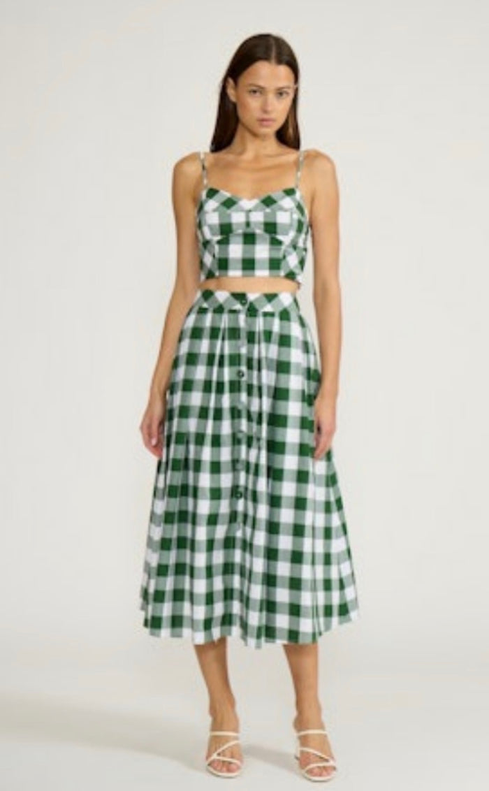 Garden Check Green Midi Skirt